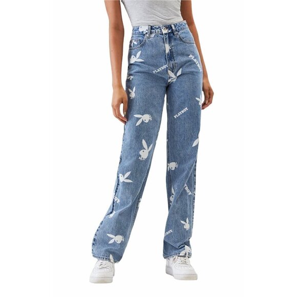 PACSUN X PLAYBOY Bunny Print 90s Boyfriend Jeans - Picture 1 of 11